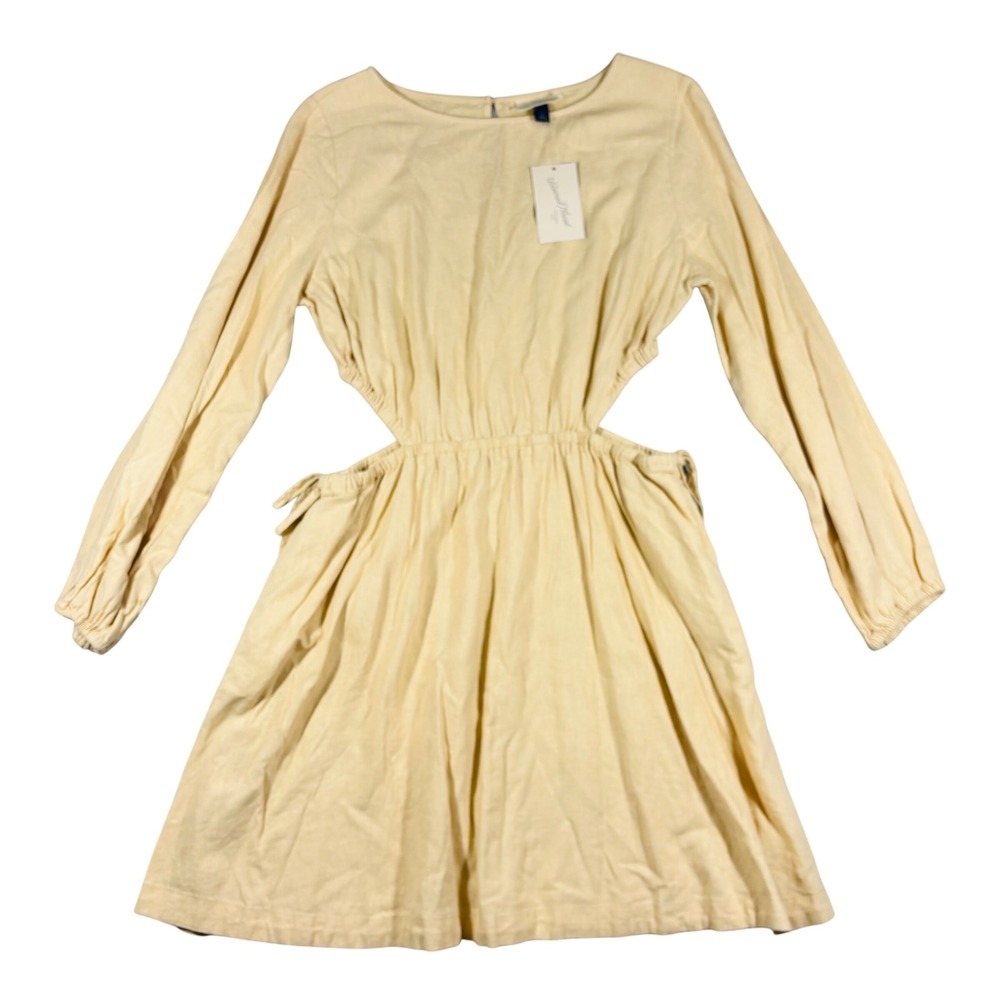 Universal Thread Cutout Mini Dress Womens L Tan Linen Blend Long Sleeve